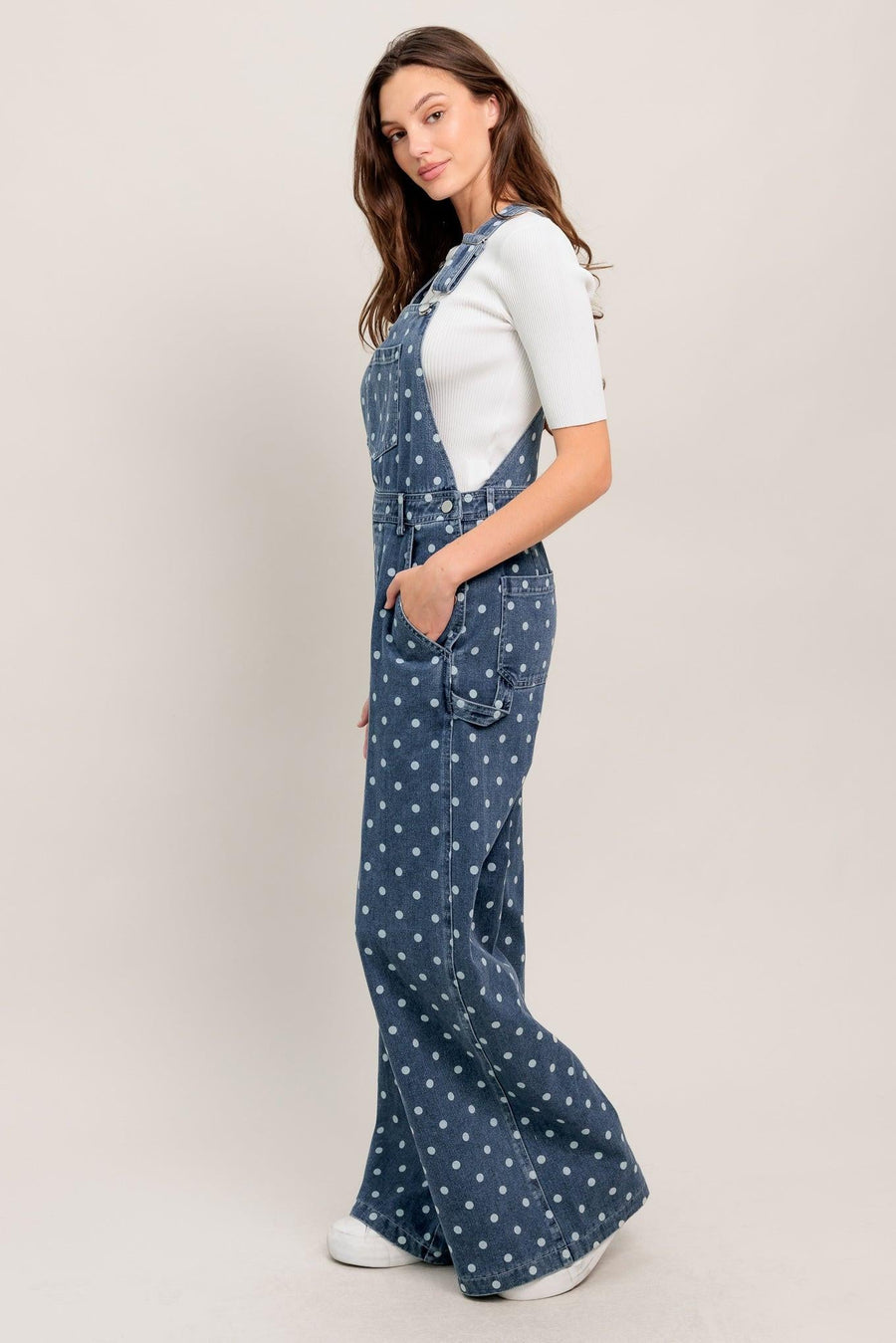 EVERYDAY POLKA OVERALL DENIM JUMPSUIT - Glamourous Grace