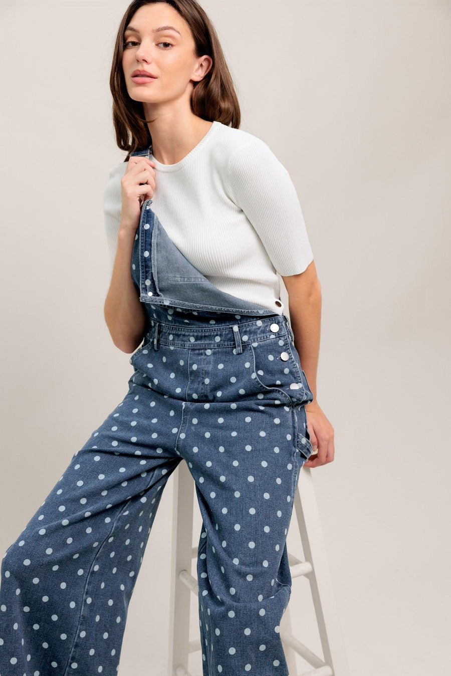 EVERYDAY POLKA OVERALL DENIM JUMPSUIT - Glamourous Grace