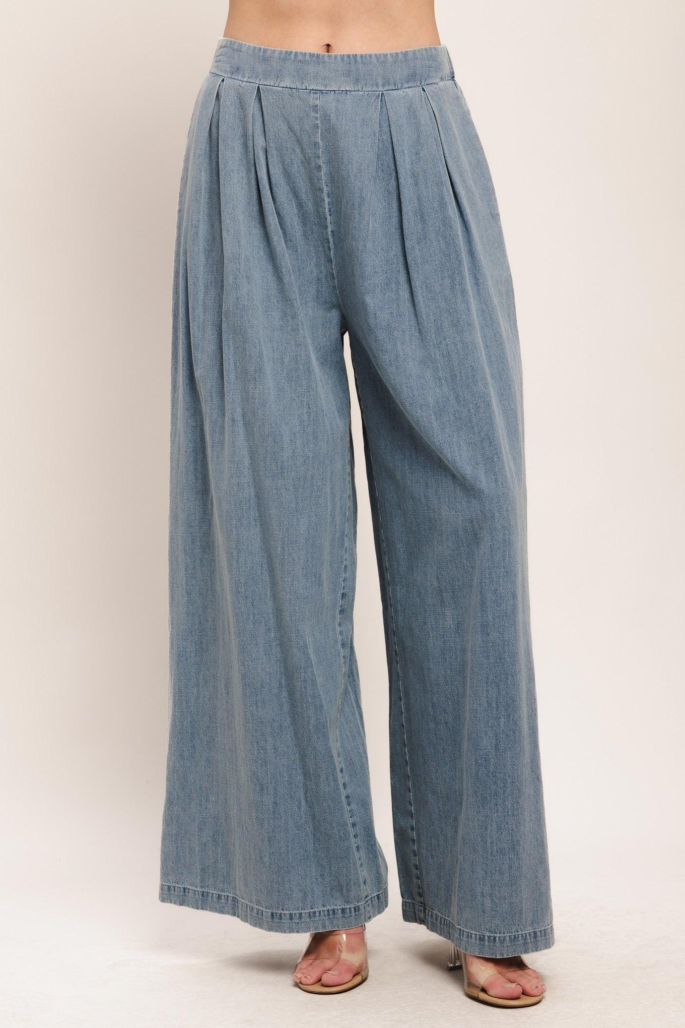 RELAXED DRAPE LIGHTWEIGHT DENIM PANTS - Glamourous Grace