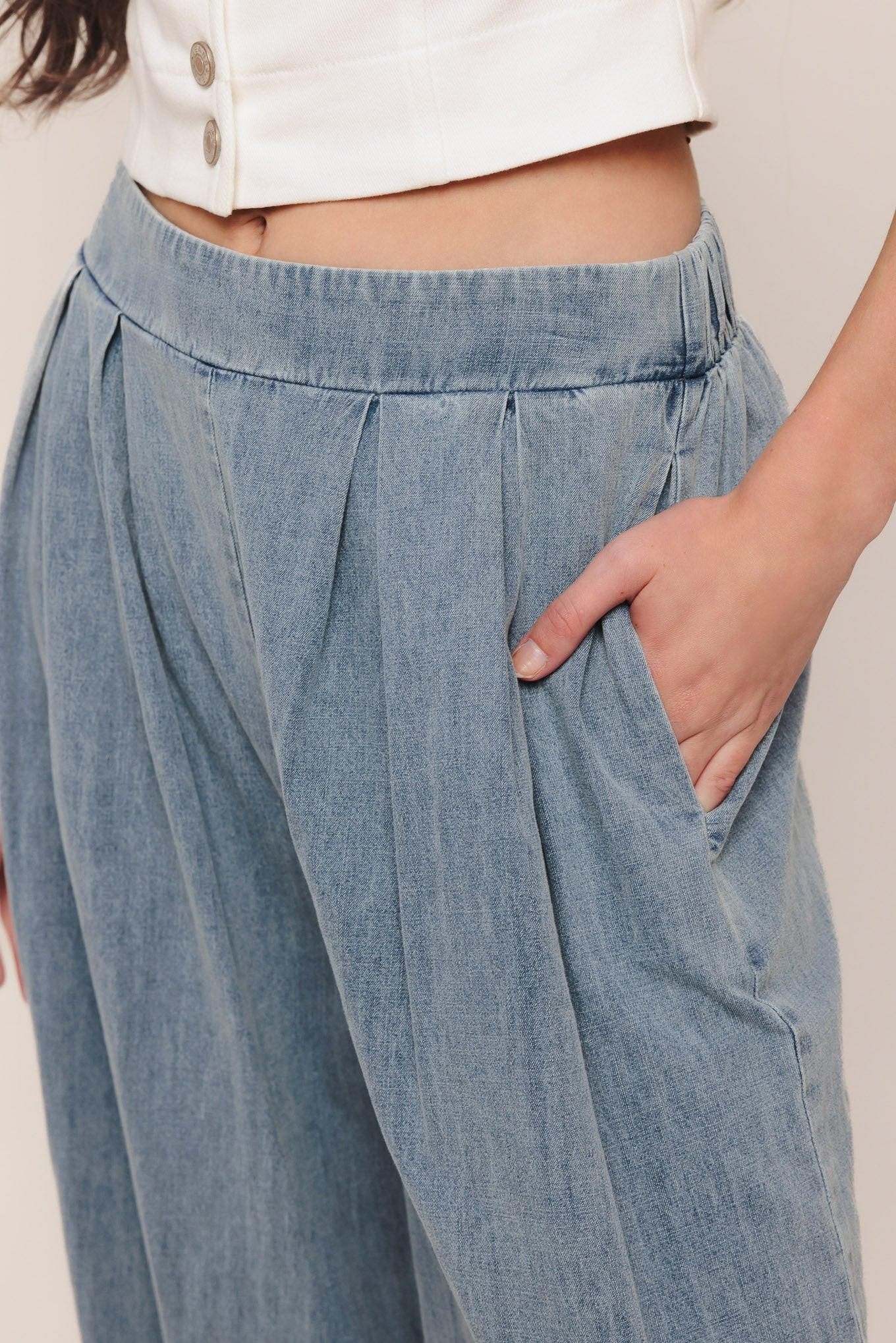 RELAXED DRAPE LIGHTWEIGHT DENIM PANTS - Glamourous Grace