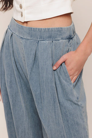 RELAXED DRAPE LIGHTWEIGHT DENIM PANTS - Glamourous Grace