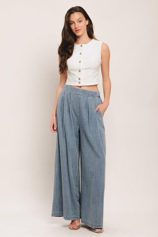 RELAXED DRAPE LIGHTWEIGHT DENIM PANTS - Glamourous Grace