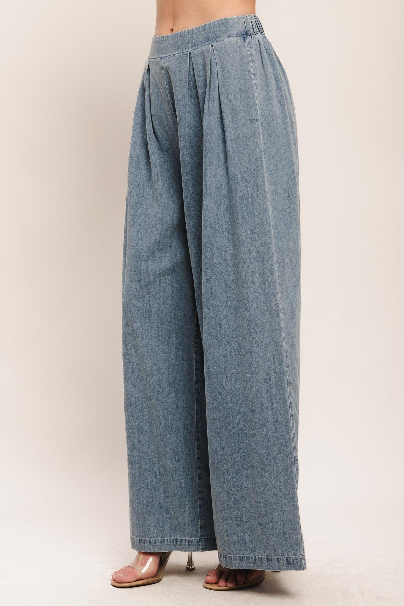 RELAXED DRAPE LIGHTWEIGHT DENIM PANTS - Glamourous Grace