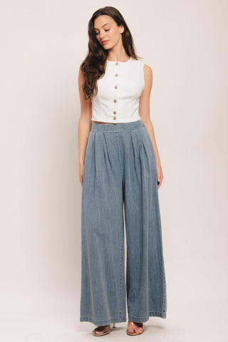 RELAXED DRAPE LIGHTWEIGHT DENIM PANTS - Glamourous Grace