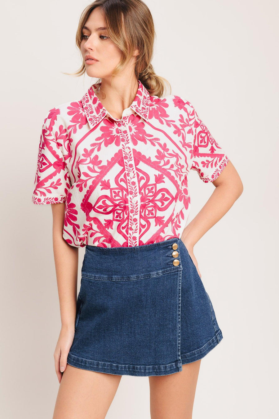 TEXTURE PLAY DENIM SKORT - Glamourous Grace