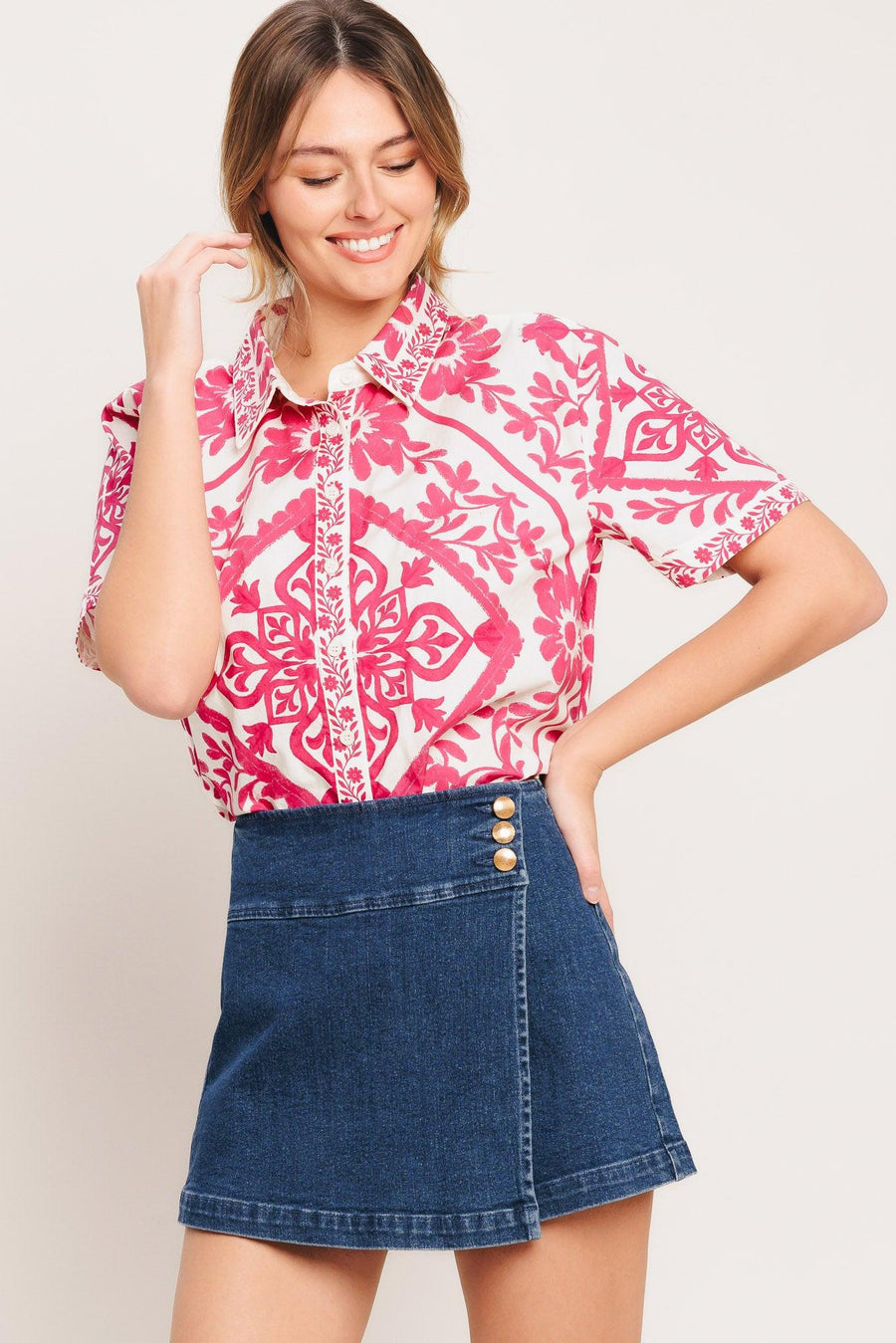 TEXTURE PLAY DENIM SKORT - Glamourous Grace