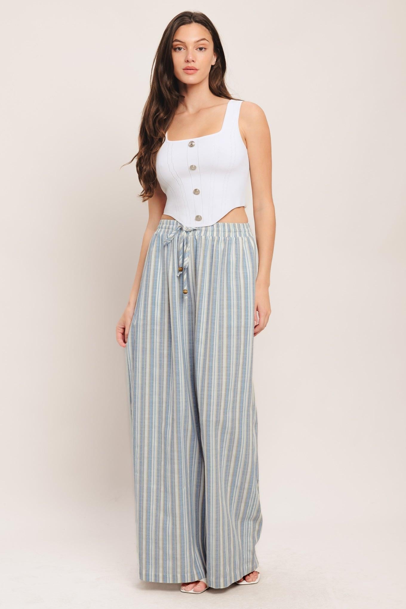 COASTAL DAY STRIP WOVEN PANTS - Glamourous Grace