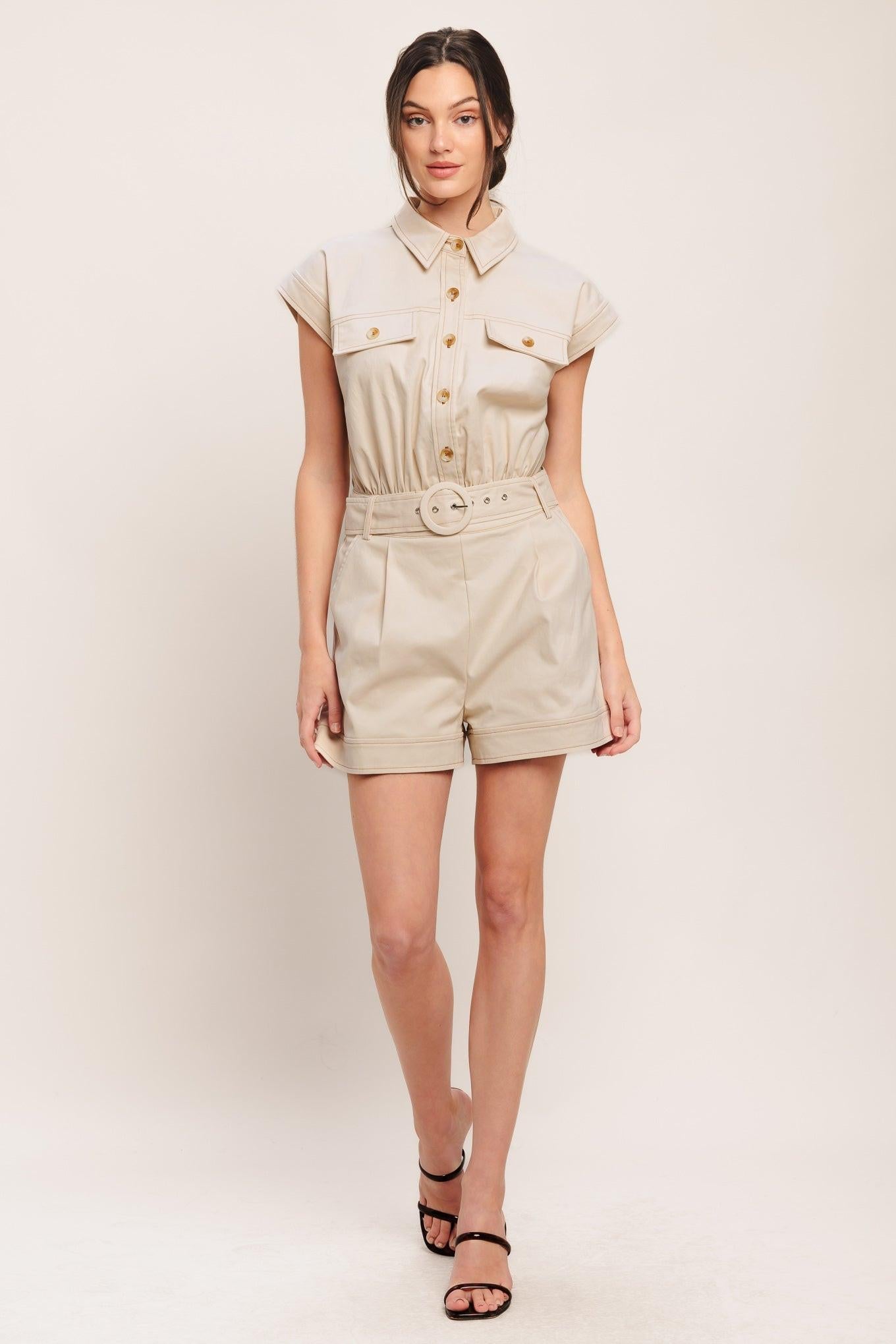 EVERYDAY UTILITY WOVEN ROMPER - Glamourous Grace