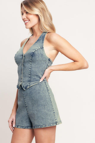 EVERYDAY ESCAPE DENIM ROMPER - Glamourous Grace