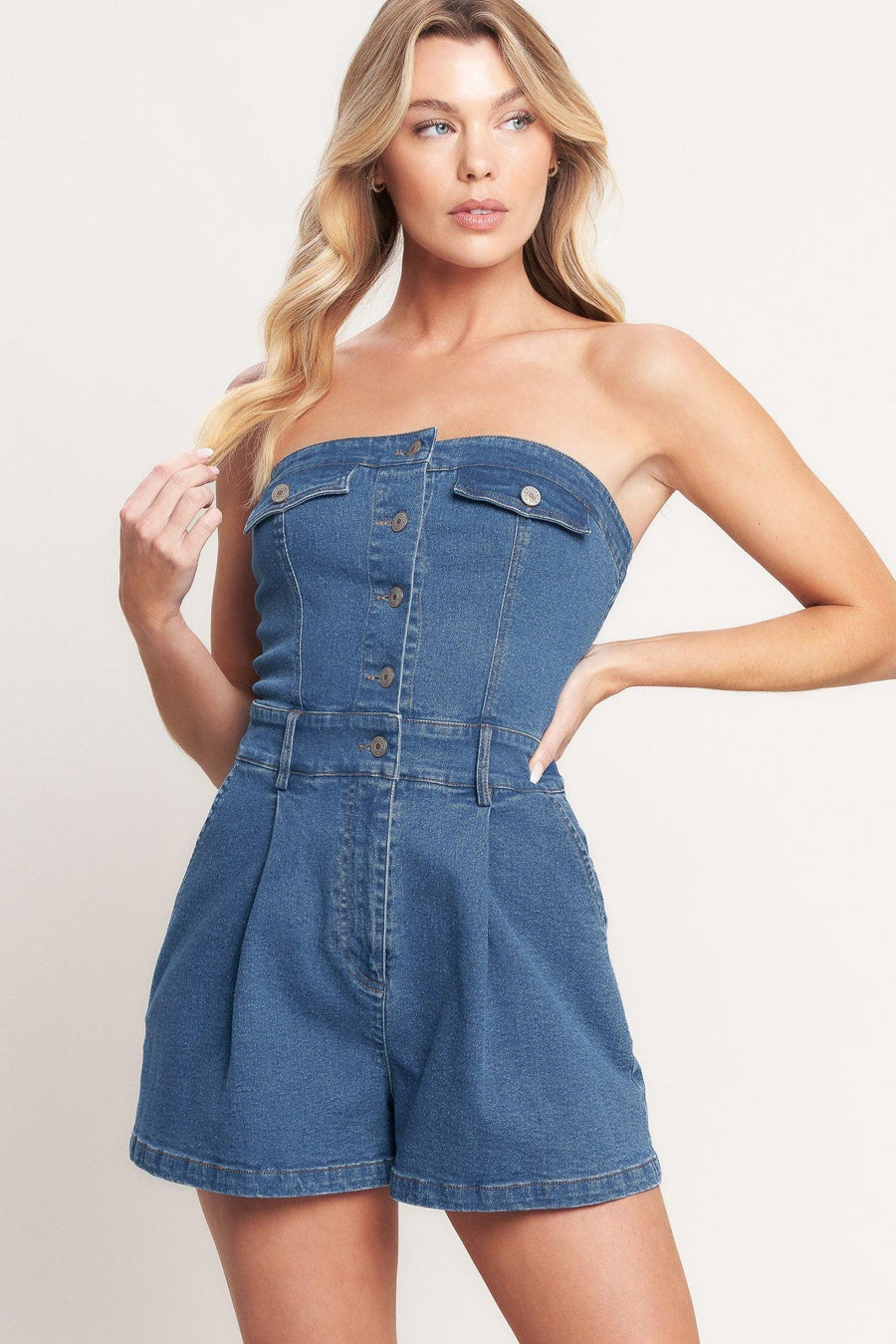 WEEKEND CRUSH DENIM ROMPER - Glamourous Grace