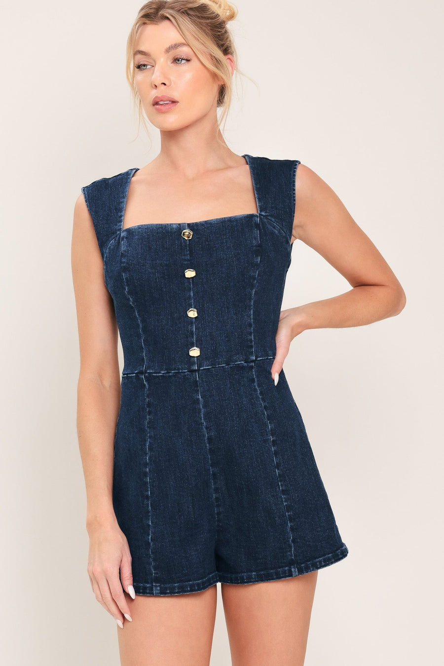 DARK WASH ICON DENIM ROMPER - Glamourous Grace