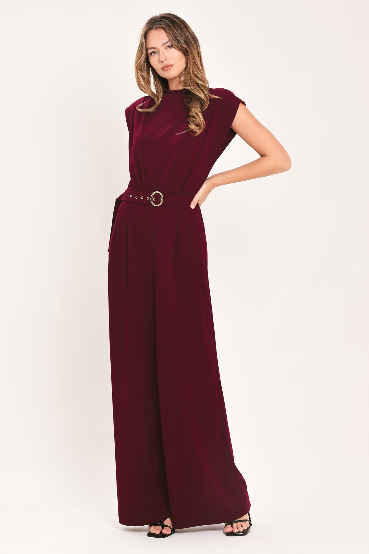 DARK CHERRY COLUMN WOVEN JUMPSUIT - Glamourous Grace