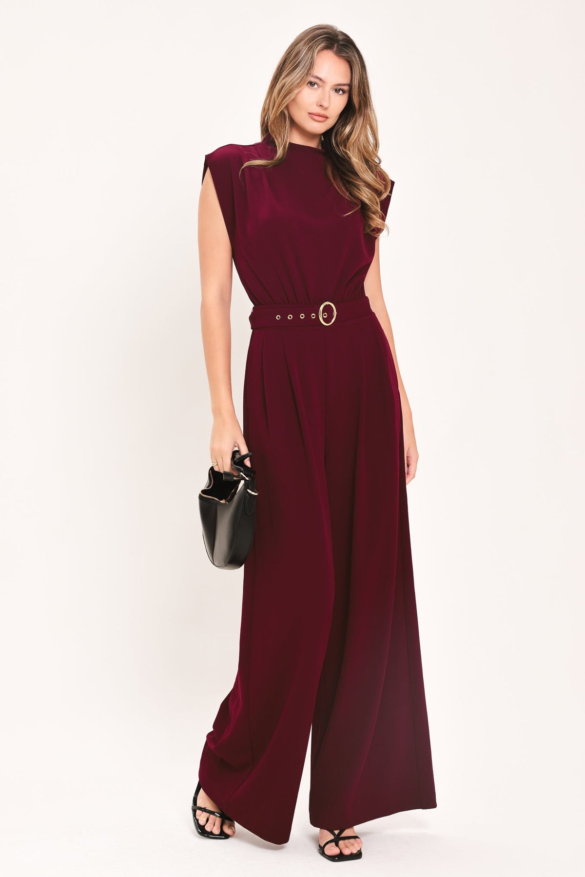 DARK CHERRY COLUMN WOVEN JUMPSUIT - Glamourous Grace