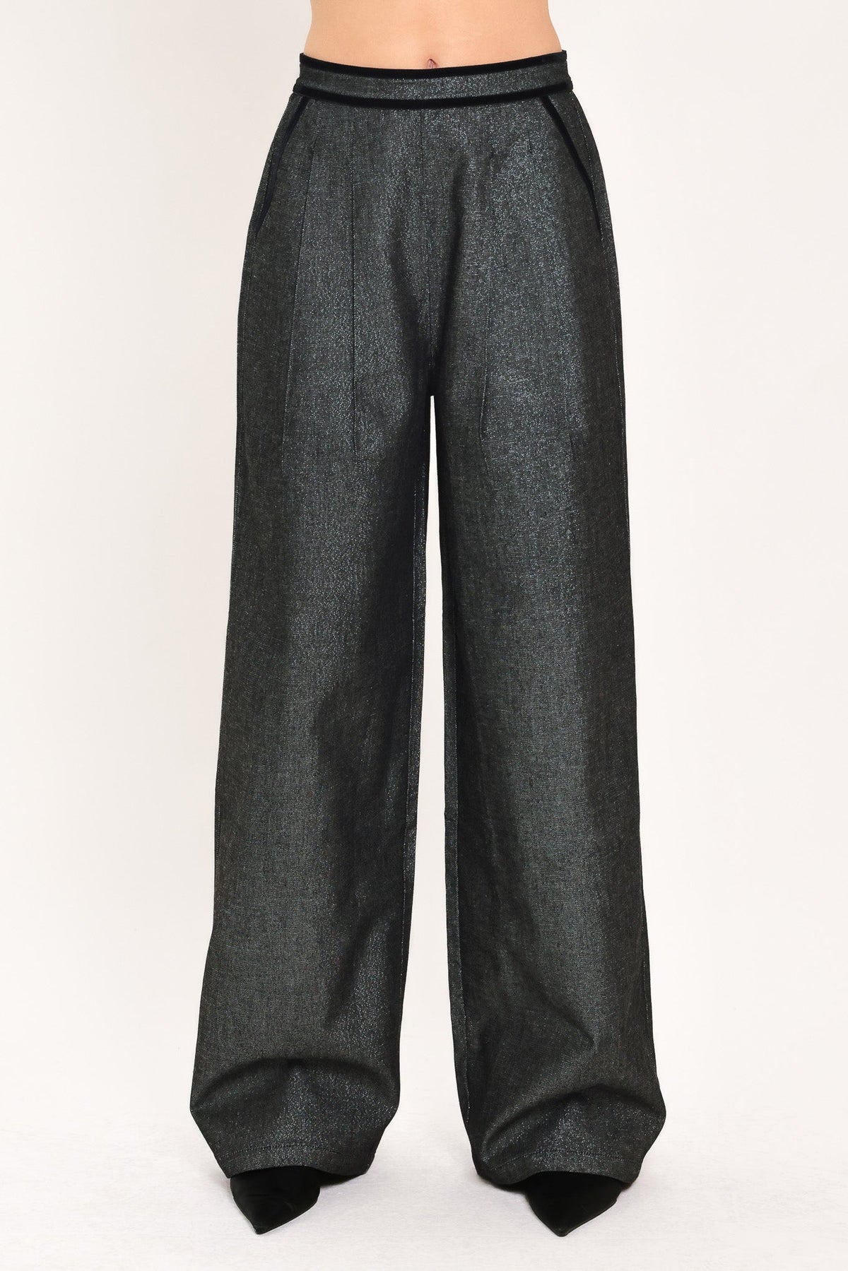 METALLIC HOURGLASS WOVEN WIDE LEG PANTS - Glamourous Grace