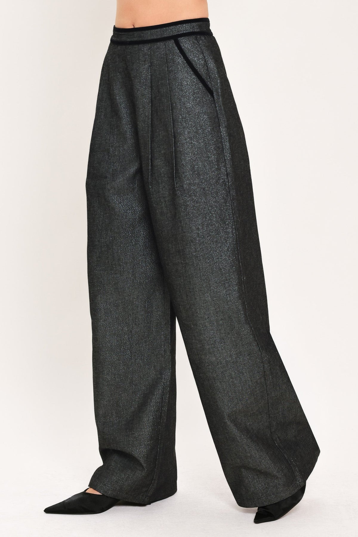 METALLIC HOURGLASS WOVEN WIDE LEG PANTS - Glamourous Grace