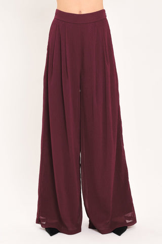 BORDEAUX SHEER DRAPE WOVEN WIDE LEG PANTS