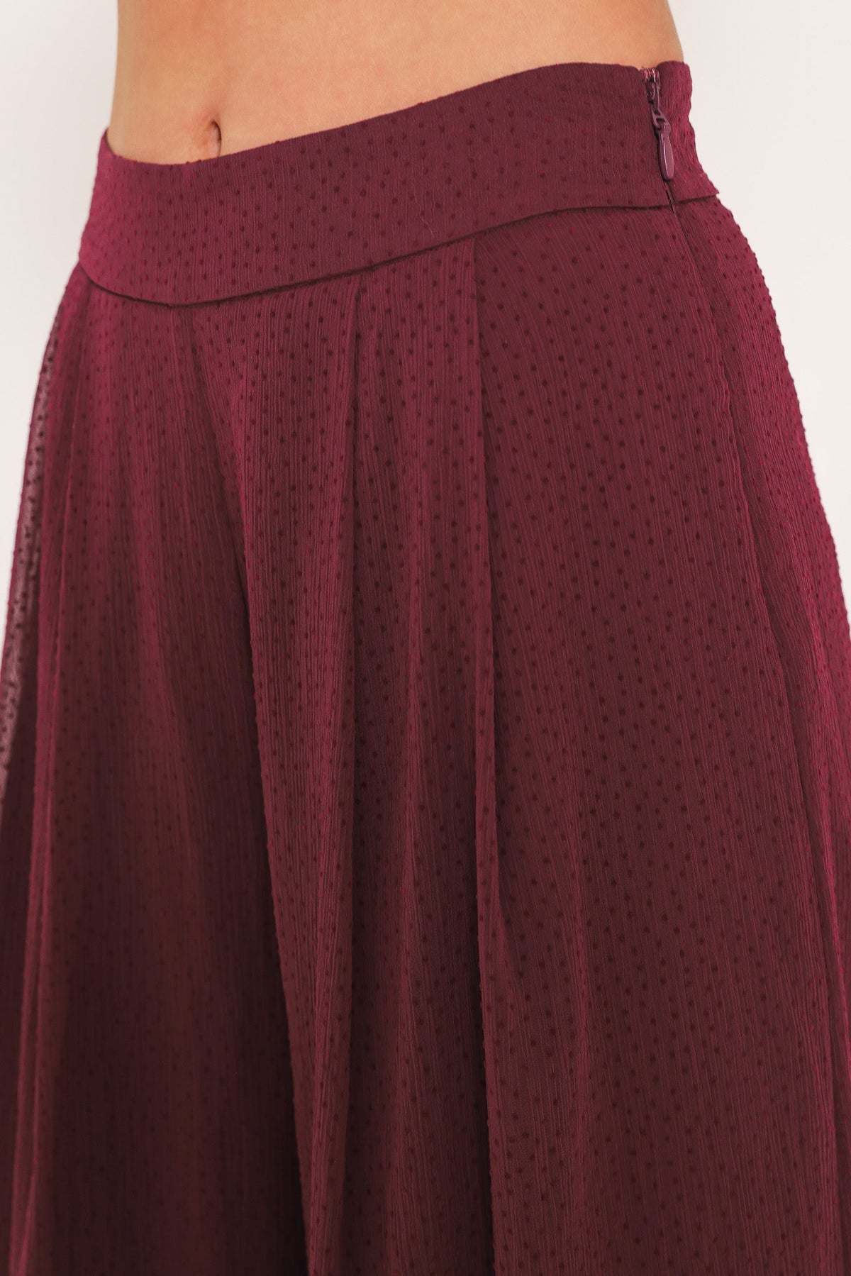 BORDEAUX SHEER DRAPE WOVEN WIDE LEG PANTS - Glamourous Grace