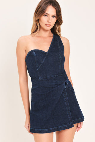 DOWNTOWN DARLING DENIM SKORT ROMPER - Glamourous Grace