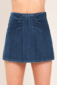 INDIGO RUCHING DENIM SKORT