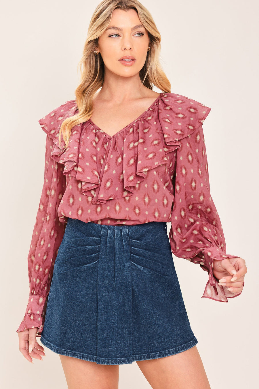 INDIGO RUCHING DENIM SKORT - Glamourous Grace