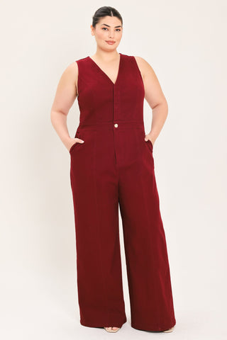MERLOT CITY MUSE WOVEN TWILL JUMPSUIT - Glamourous Grace