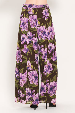 VINTAGE MERLOT WINE/PURPLE PRINTED WIDE-LEG PANTS