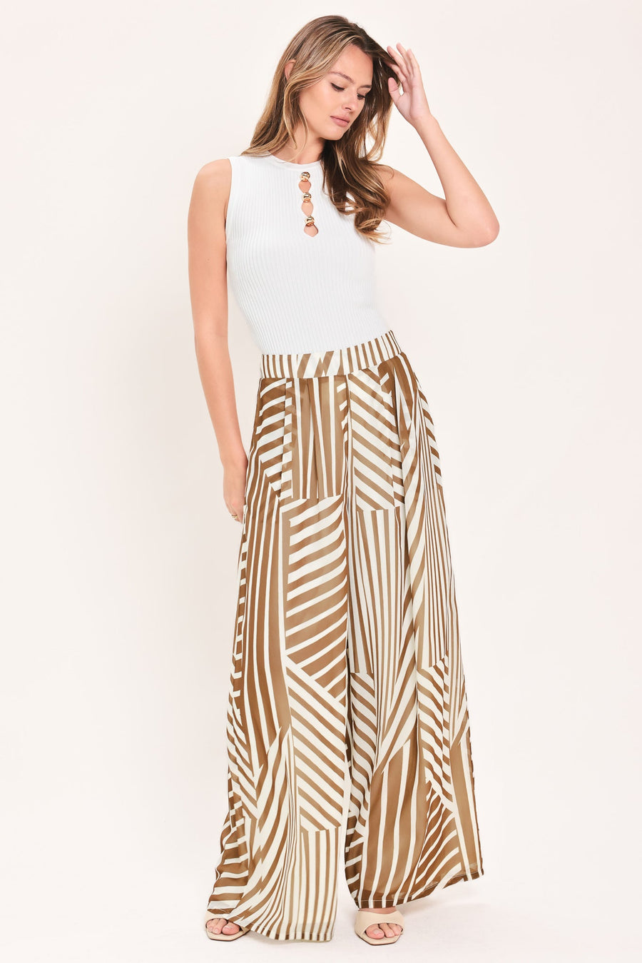 LATTE RIBBON RHAPSODY WOVEN WIDE LEG PANTS - Glamourous Grace
