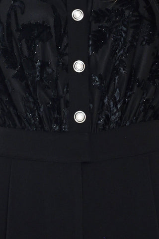 AFTER DARK BLACK BURNOUT VELVET WIDE-LEG JUMPSUIT