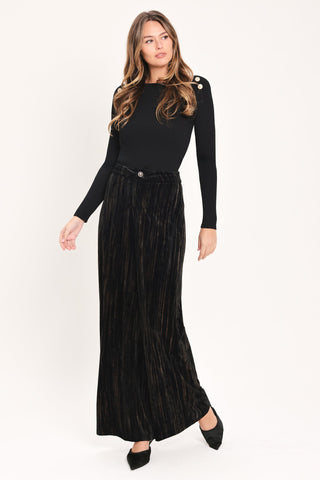 VELVET CURRENT BLACK TEXTURED WIDE-LEG PANTS