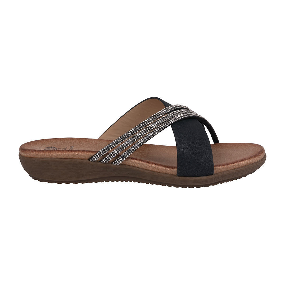 Women's Iris Black Embellished Asymmetrical Flat Sandals - Glamourous Grace