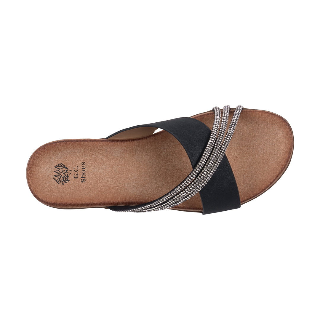 Women's Iris Black Embellished Asymmetrical Flat Sandals - Glamourous Grace