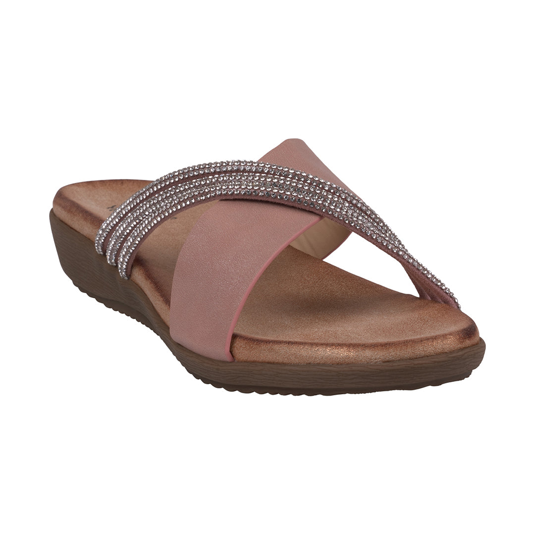 Women's Iris Blush Embellished Asymmetrical Flat Sandals - Glamourous Grace