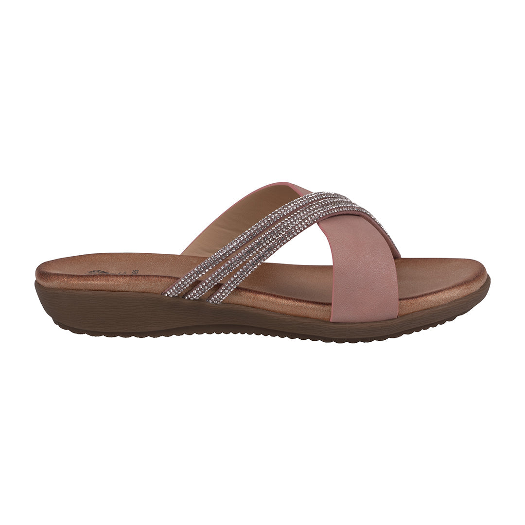 Women's Iris Blush Embellished Asymmetrical Flat Sandals - Glamourous Grace