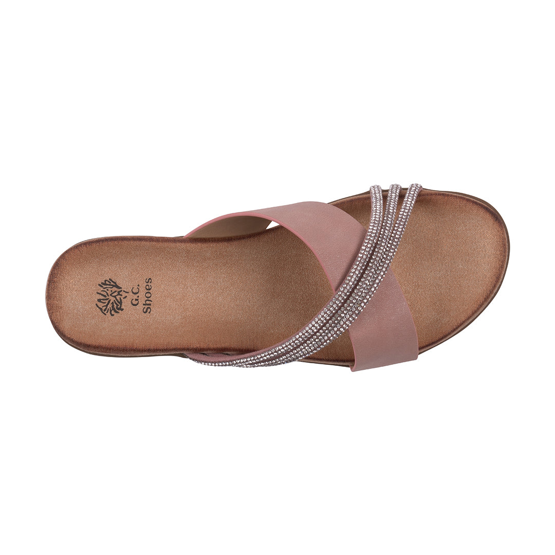 Women's Iris Blush Embellished Asymmetrical Flat Sandals - Glamourous Grace