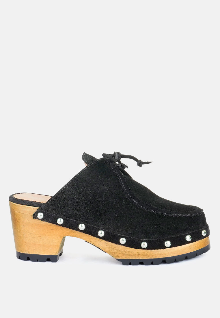 Iroko Suede Tie Detail Stud Clogs - Glamourous Grace