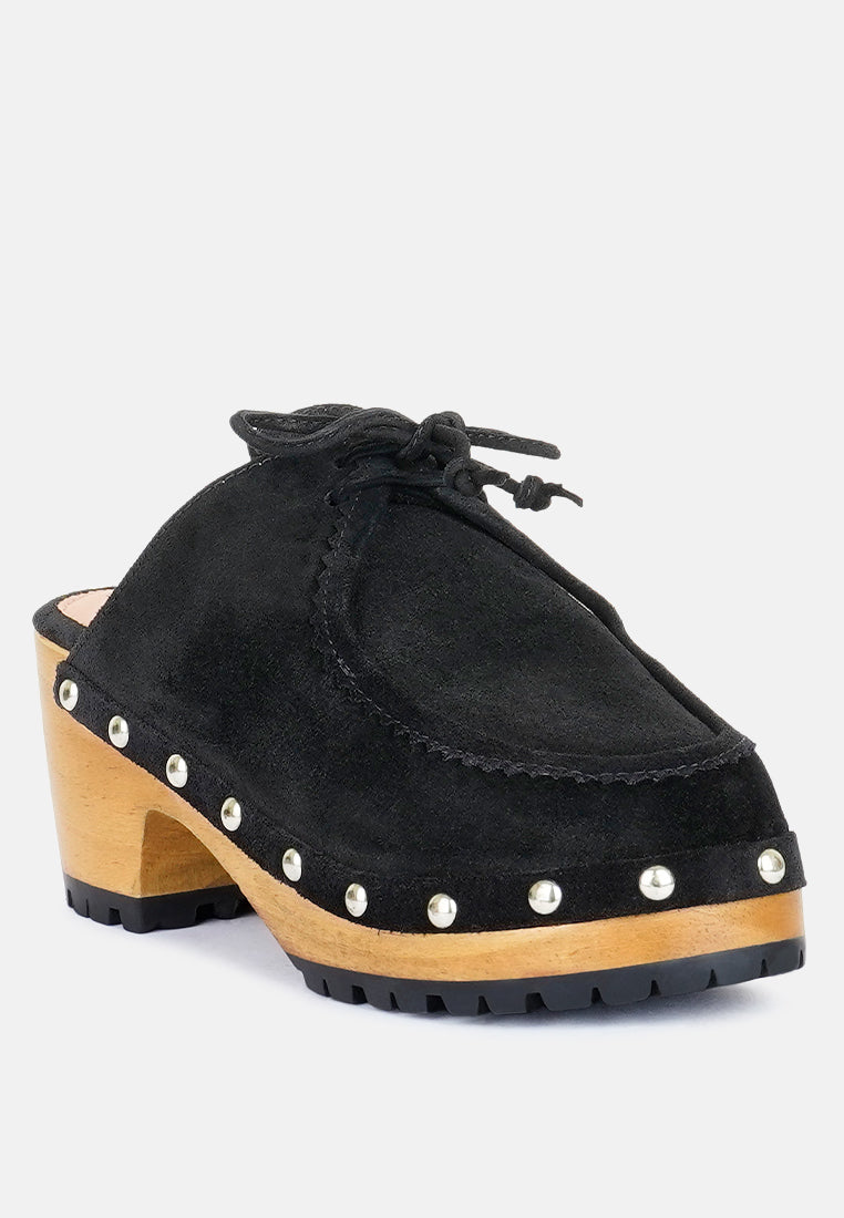 Iroko Suede Tie Detail Stud Clogs - Glamourous Grace