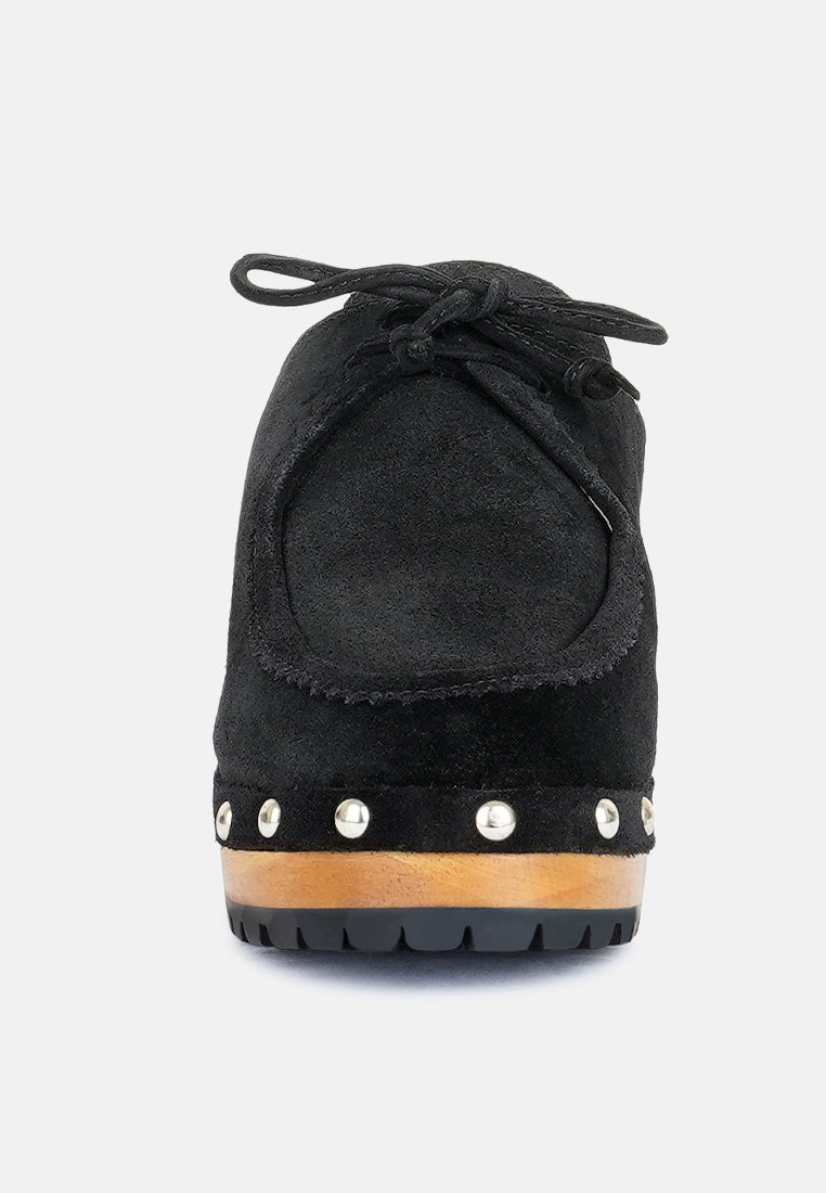 Iroko Suede Tie Detail Stud Clogs - Glamourous Grace