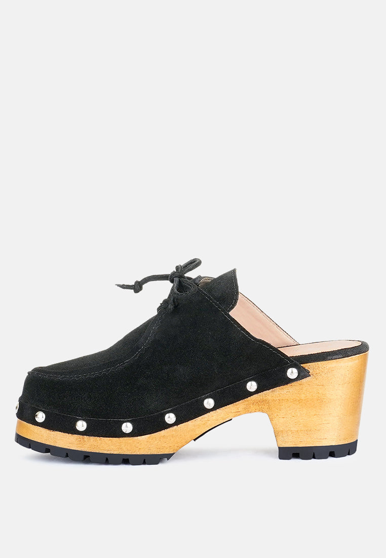 Iroko Suede Tie Detail Stud Clogs - Glamourous Grace