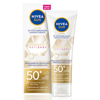Nivea Sun Luminous630 SPF 50 Face Sunscreen: Reduce Dark Spots, Anti-Aging, Hyaluronic Acid - Daily Sun Protection Cream - Glamourous Grace
