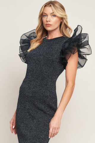 VOLUMINOUS POWER METALLIC MIDI DRESS - Glamourous Grace