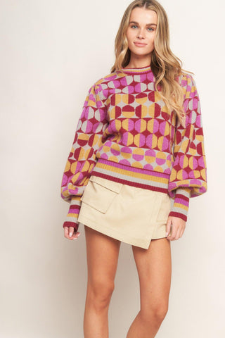 CHEER YOU ON JACQUARD SWEATER TOP - Glamourous Grace