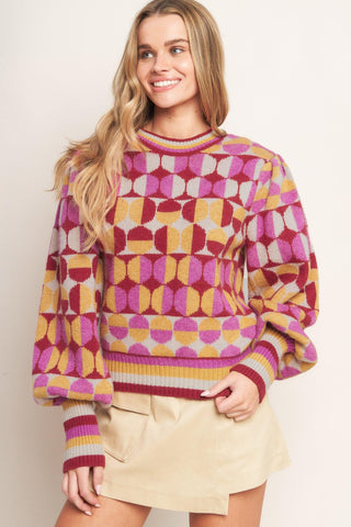 CHEER YOU ON JACQUARD SWEATER TOP - Glamourous Grace