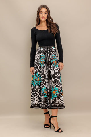 SUNBURST GARDEN BLACK MIDI DRESS - Glamourous Grace