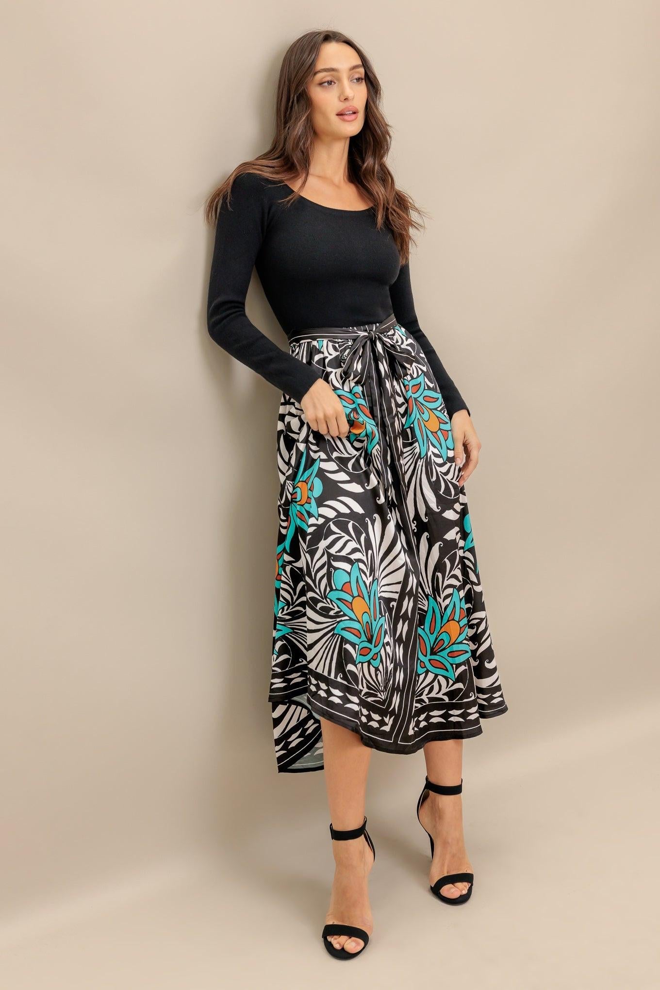 SUNBURST GARDEN BLACK MIDI DRESS - Glamourous Grace
