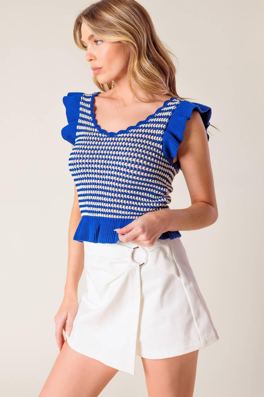 OUT WEST BLUE SWEATER KNIT TOP - Glamourous Grace