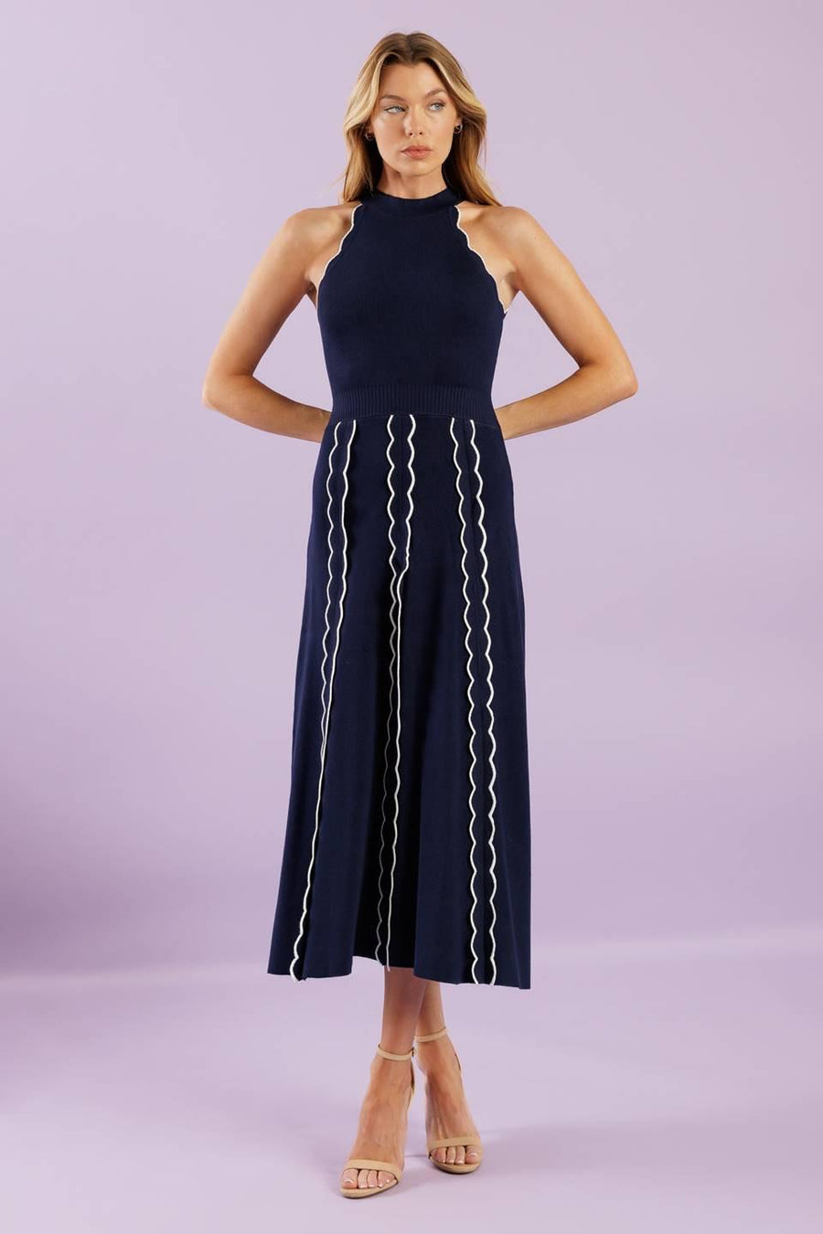 TIME FOR CHEER NAVY SWEATER MIDI DRESS - Glamourous Grace