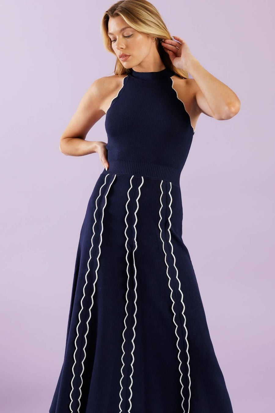 TIME FOR CHEER NAVY SWEATER MIDI DRESS - Glamourous Grace