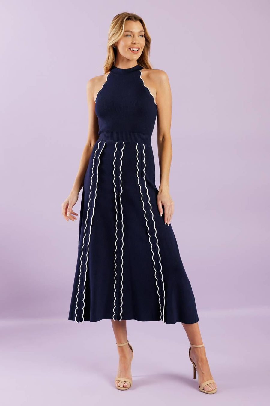 TIME FOR CHEER NAVY SWEATER MIDI DRESS - Glamourous Grace