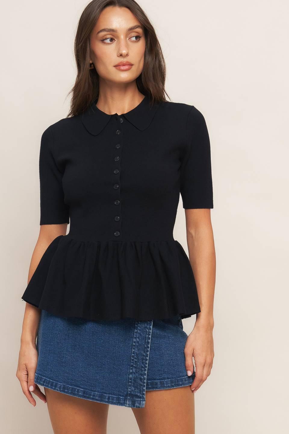 SWEET SERENADE BLACK WOVEN TOP - Glamourous Grace