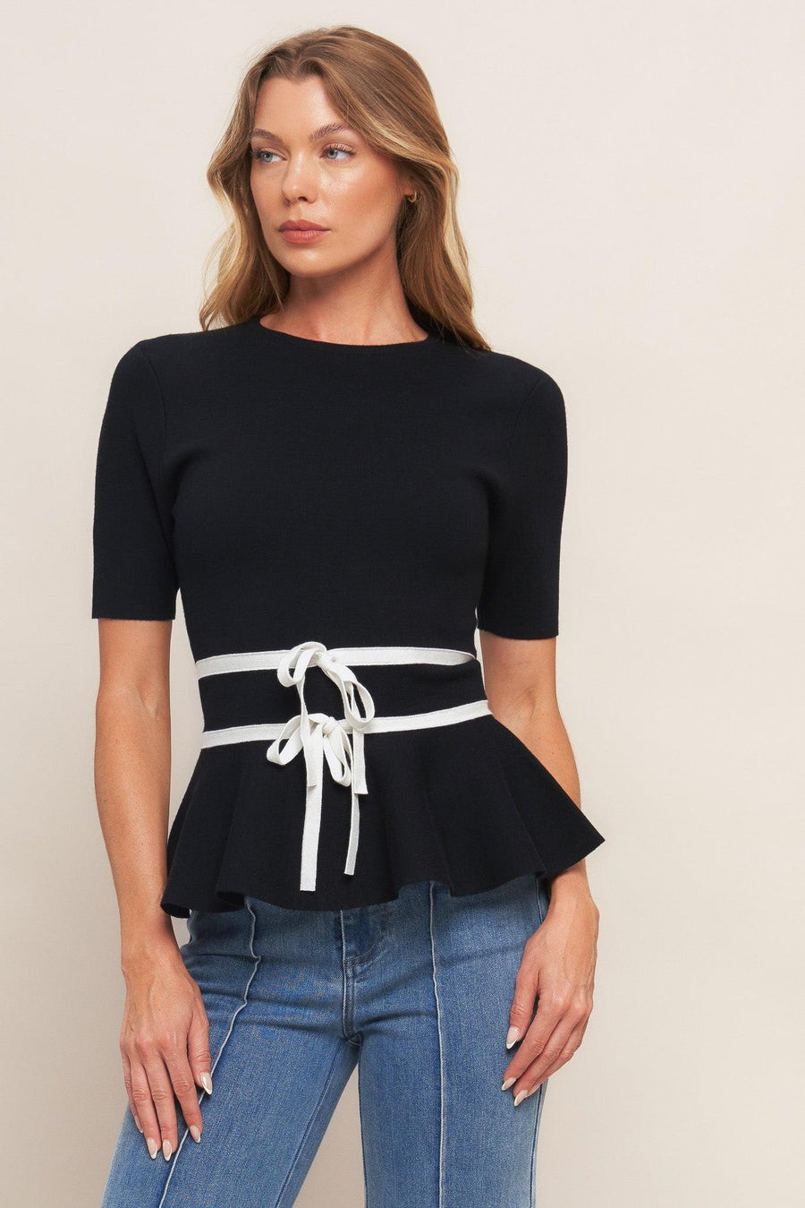 SUNLIT GROVE BLACK SWEATER KNIT TOP - Glamourous Grace